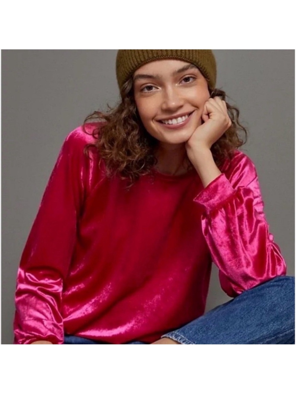NWT Maeve by Anthropologie Candace pink velvet long sleeve top